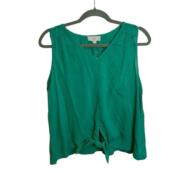 NWT Loft Green Sleeveless Tie Front Blouse - Picture 1 of 5